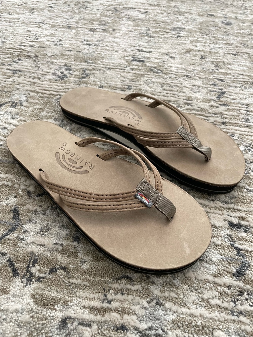 Rainbow Sandpiper Luxury Leather Sandals Flip Flops Medium Taupe Single Layer